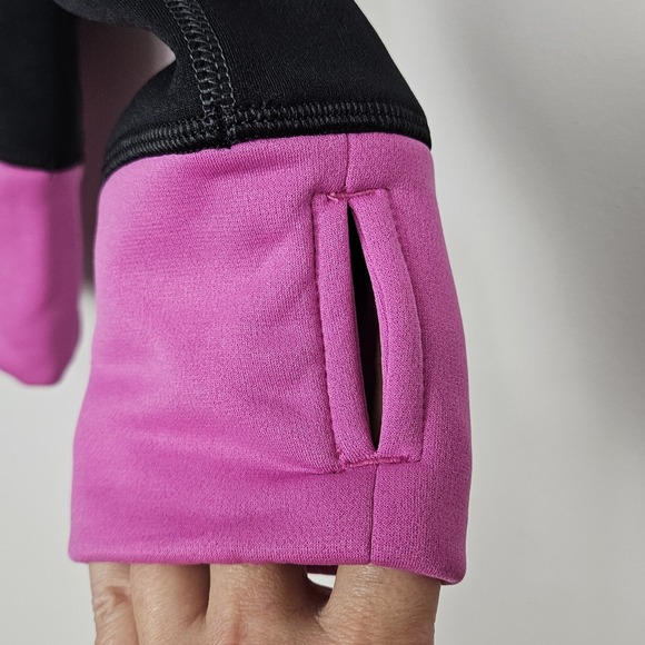 Nike Therma-Fit Hoodie Women's Sz L Pullover Thumb Holes Big Logo Black Fuchsia - Picture 11 of 11